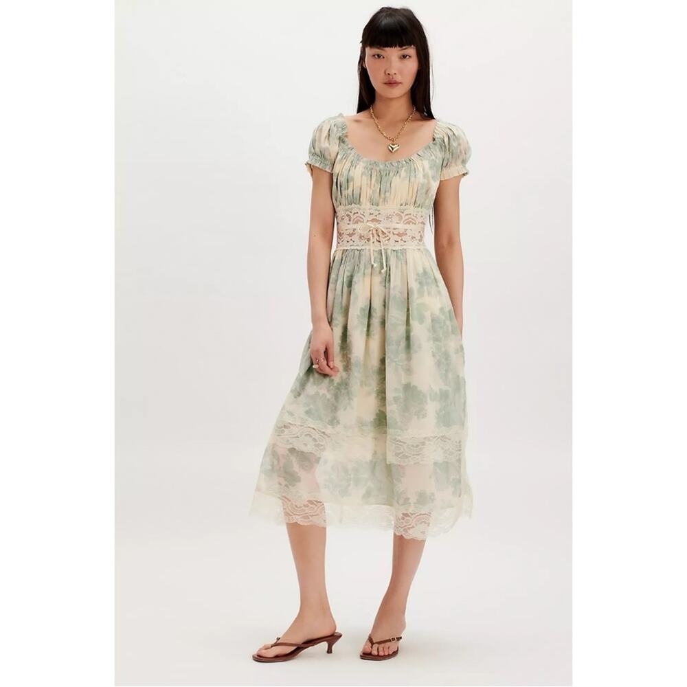 Free People Ethereal Dainty Lace Honeysuckle Floral Printed Midi Dress Large - Picture 15 of 16